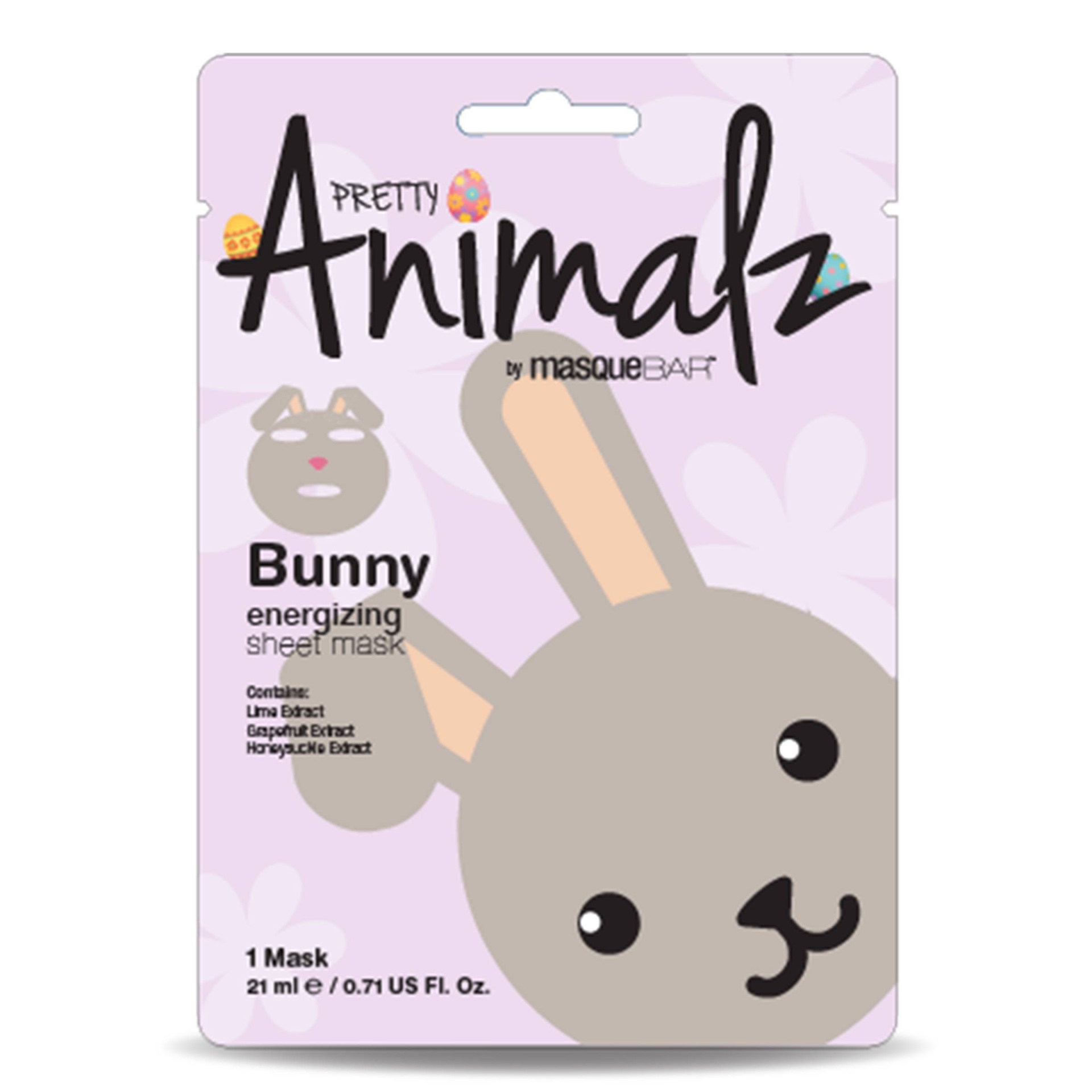 slide 1 of 3, Masque Bar Animalz Bunny Energizing Sheet Mask, 0.71 fl oz