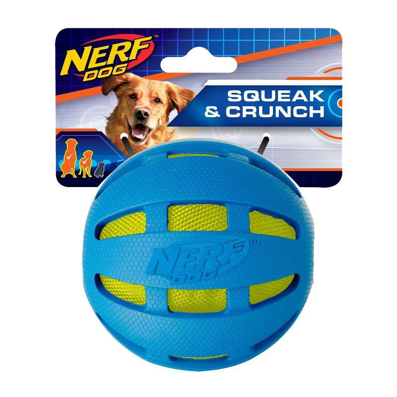 slide 2 of 3, NERF Checker Crunch Ball Dog Toy - Blue/Green - L, 1 ct