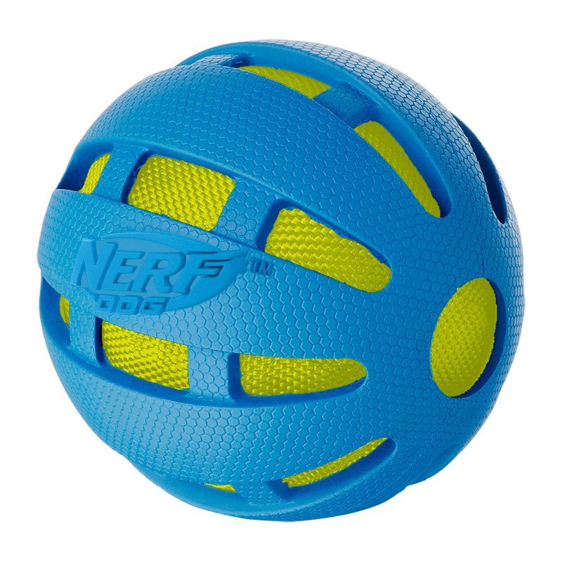 slide 3 of 3, NERF Checker Crunch Ball Dog Toy - Blue/Green - L, 1 ct