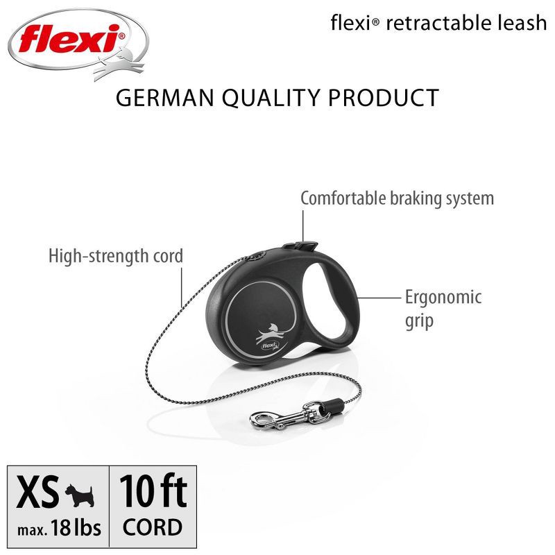 slide 5 of 8, Flexi Fun Retractable 10ft Dog Leash - Black - XS - 0 to 18lbs, 10 ft, 18 lb