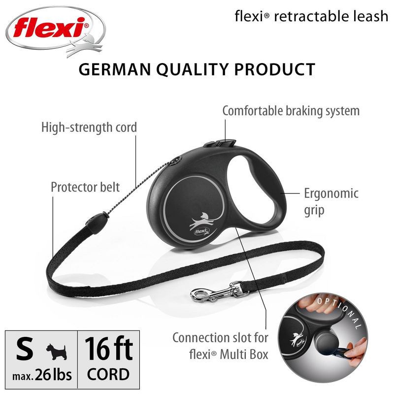 slide 5 of 8, Flexi Fun Retractable 16ft Dog Leash - Black - S - 18 to 26lbs, 16 ft, 26 lb