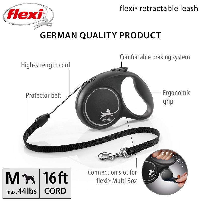 slide 6 of 7, Flexi Fun Retractable 16ft Dog Leash - Black - M - 26 to 44lbs, 16 ft, 44 lb