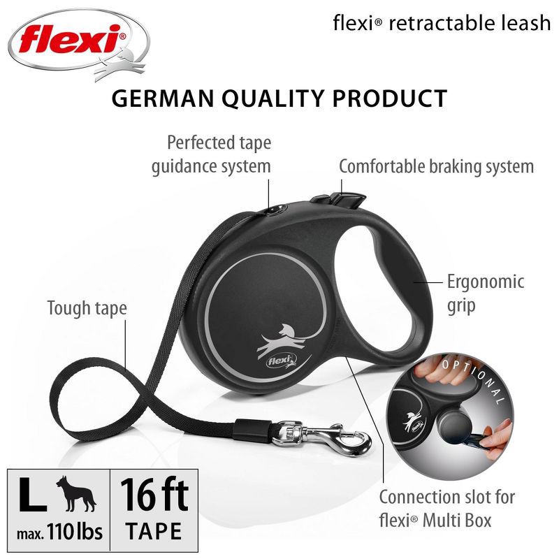 slide 6 of 7, Flexi Fun Retractable Dog Leash - Black - L - 16ft - 44 to 110lbs, 16 ft, 110 lb