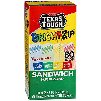 slide 1 of 1, H-E-B Texas Tough Double Zipper Color Sandwich Bags, 80 ct