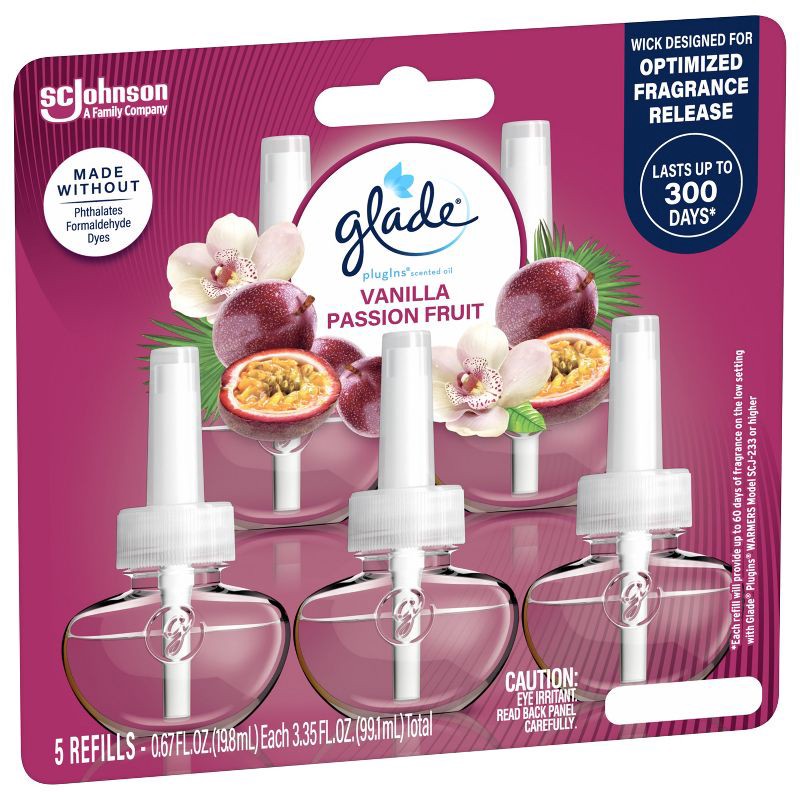 slide 16 of 16, Glade Air Freshener Plug Ins Scented Oil Diffuser Refills - Vanilla Passion Fruit - 3.35 fl oz/5pk, 5 ct; 3.35 fl oz