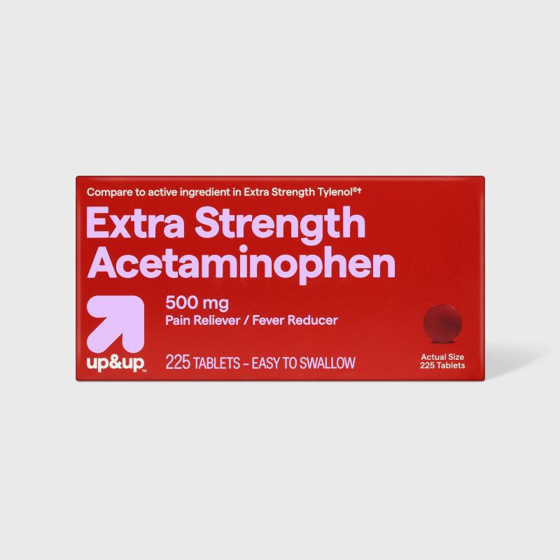 slide 1 of 4, Acetaminophen Pain Relief Coated Tablets - 225ct - up&up™: 500mg Strength, Whole Body Application, 225 ct, 500mg