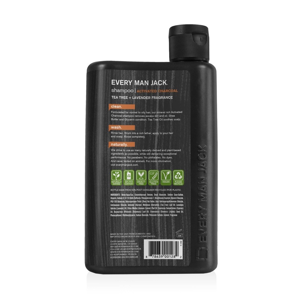 slide 2 of 6, Every Man Jack Men's Purifying Activated Charcoal 2-in-1 Shampoo + Conditioner - Normal to Oily Hair, 13.5 oz