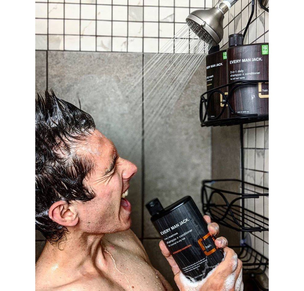 slide 4 of 6, Every Man Jack Men's Purifying Activated Charcoal 2-in-1 Shampoo + Conditioner - Normal to Oily Hair, 13.5 oz