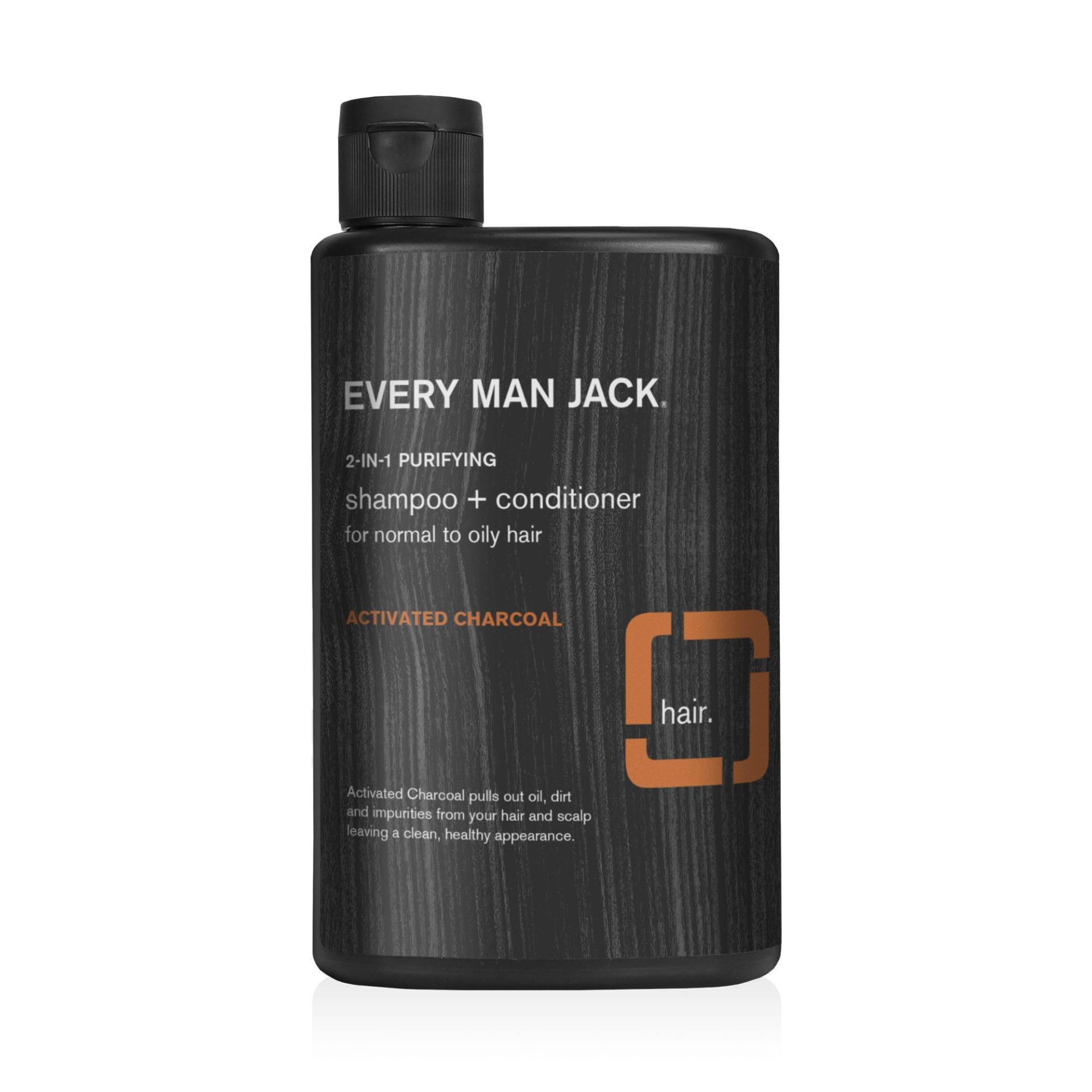 slide 1 of 6, Every Man Jack Men's Purifying Activated Charcoal 2-in-1 Shampoo + Conditioner - Normal to Oily Hair, 13.5 oz