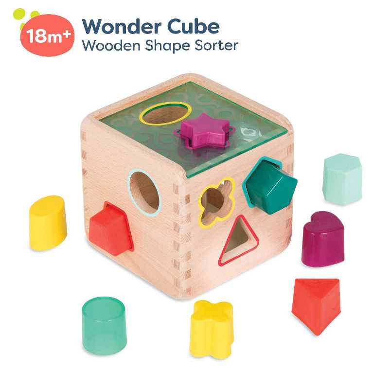 slide 3 of 8, B. toys Wooden Shape Sorter - Wonder Cube, 1 ct