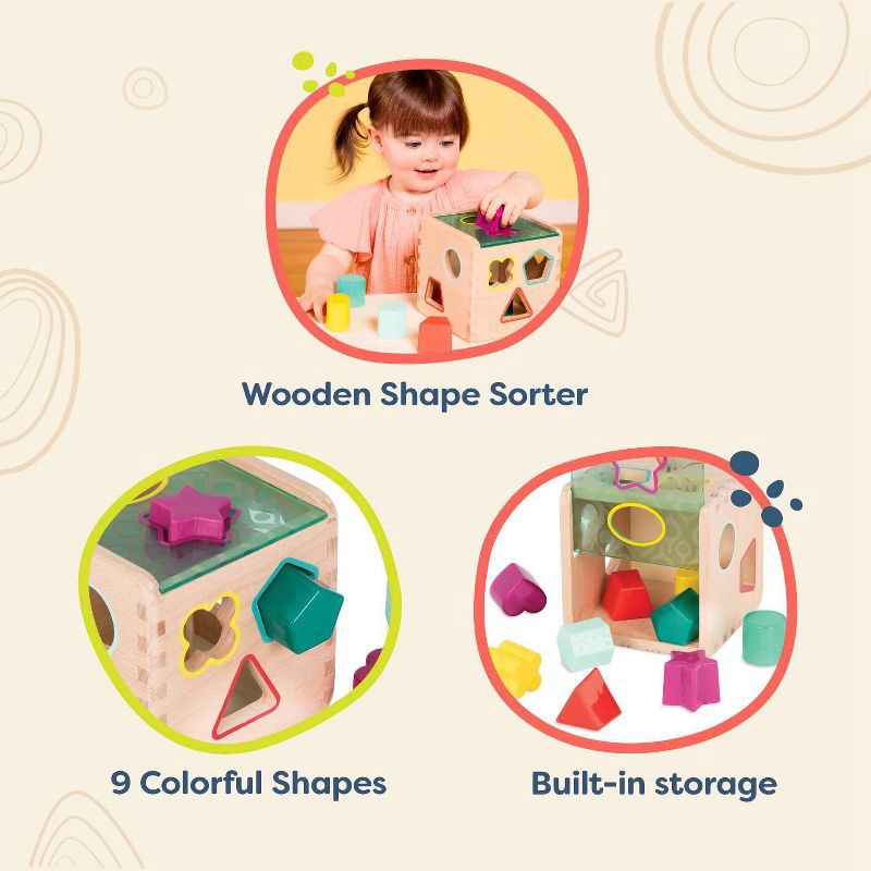 slide 5 of 8, B. toys Wooden Shape Sorter - Wonder Cube, 1 ct