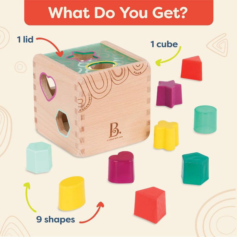 slide 6 of 8, B. toys Wooden Shape Sorter - Wonder Cube, 1 ct