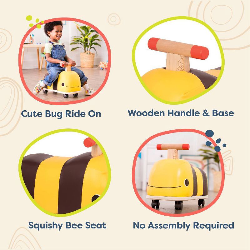 slide 5 of 6, B. toys Wooden Bee Ride-On - Boom Buggy, 1 ct