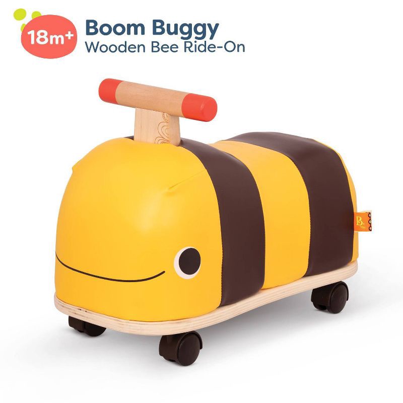slide 5 of 6, B. toys Wooden Bee Ride-On - Boom Buggy: Toddler Push Toy, Physical Fitness Builder, Max Capacity 88 lbs, 88 lb