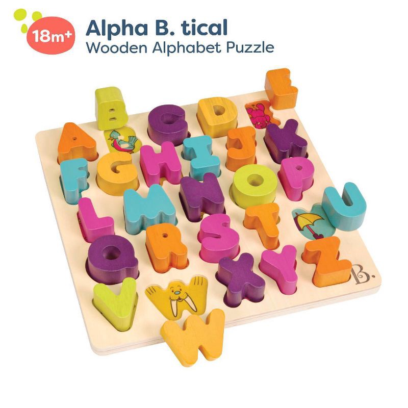 slide 3 of 7, B. toys Wooden Alphabet Puzzle - Alpha-B.-Tical 27pc, 27 ct