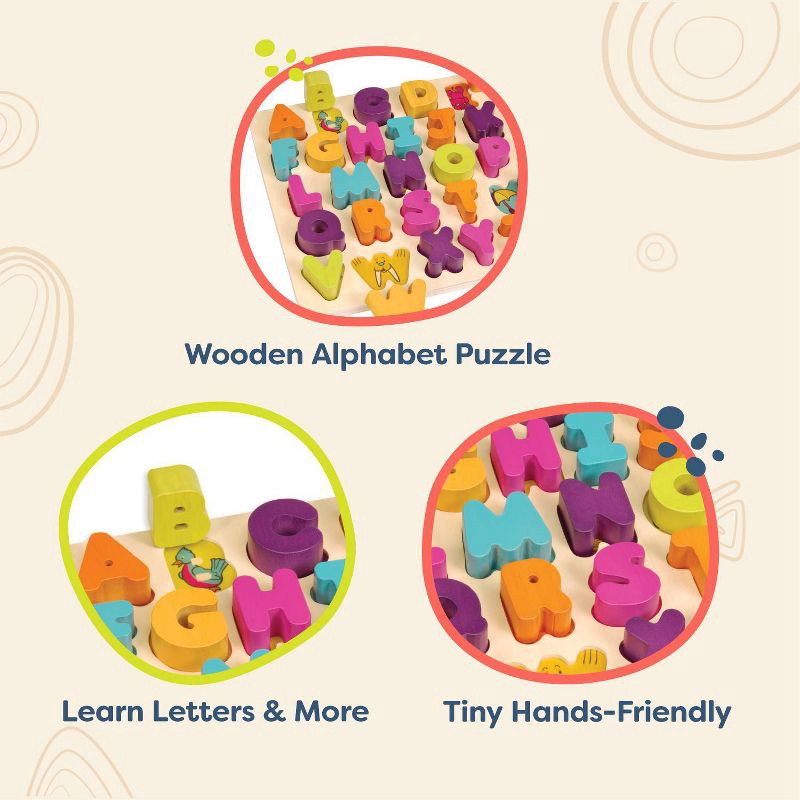 slide 5 of 7, B. toys Wooden Alphabet Puzzle - Alpha-B.-Tical 27pc, 27 ct
