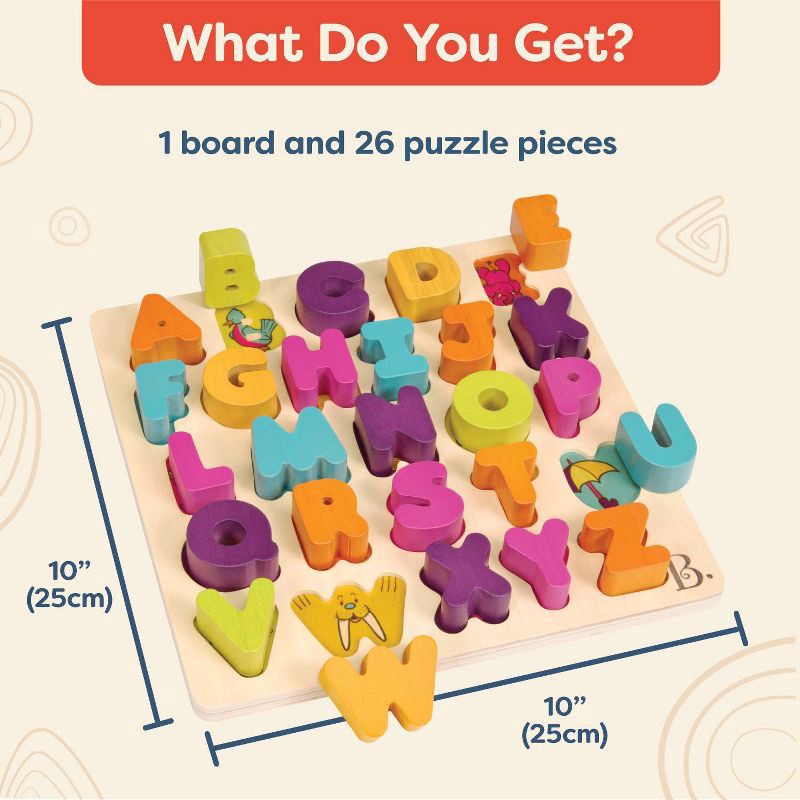 slide 7 of 7, B. toys Wooden Alphabet Puzzle - Alpha-B.-Tical 27pc, 27 ct