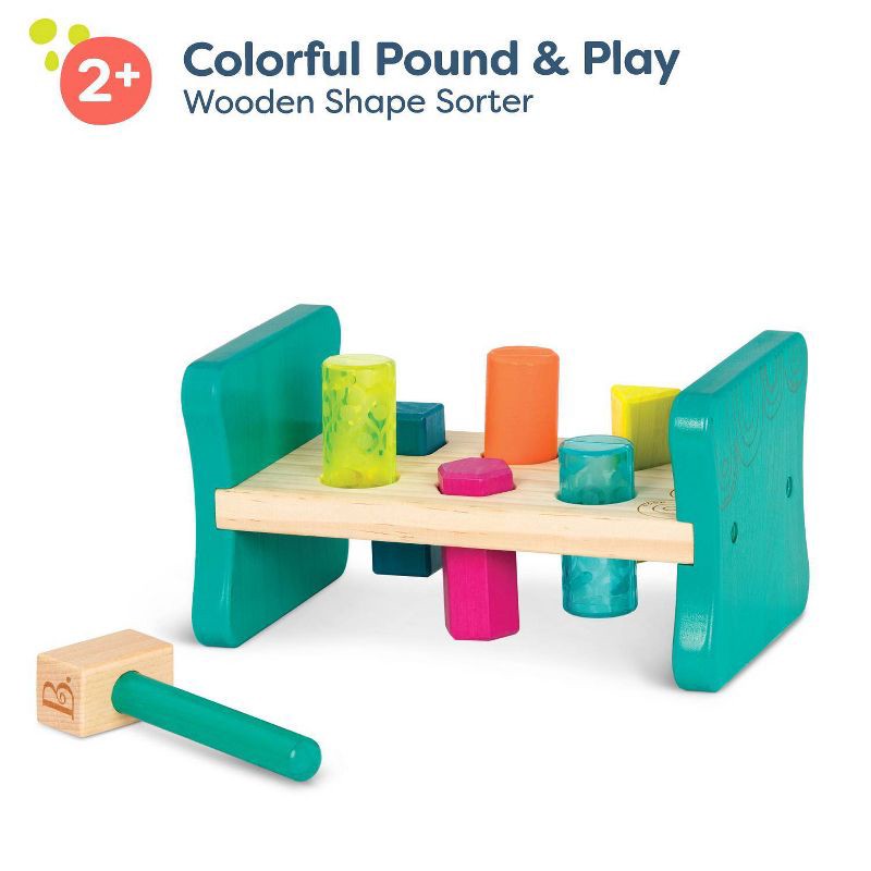 slide 5 of 7, B. toys Wooden Shape Sorter - Colorful Pound & Play, 1 ct