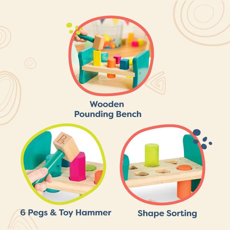 slide 4 of 7, B. toys Wooden Shape Sorter - Colorful Pound & Play, 1 ct