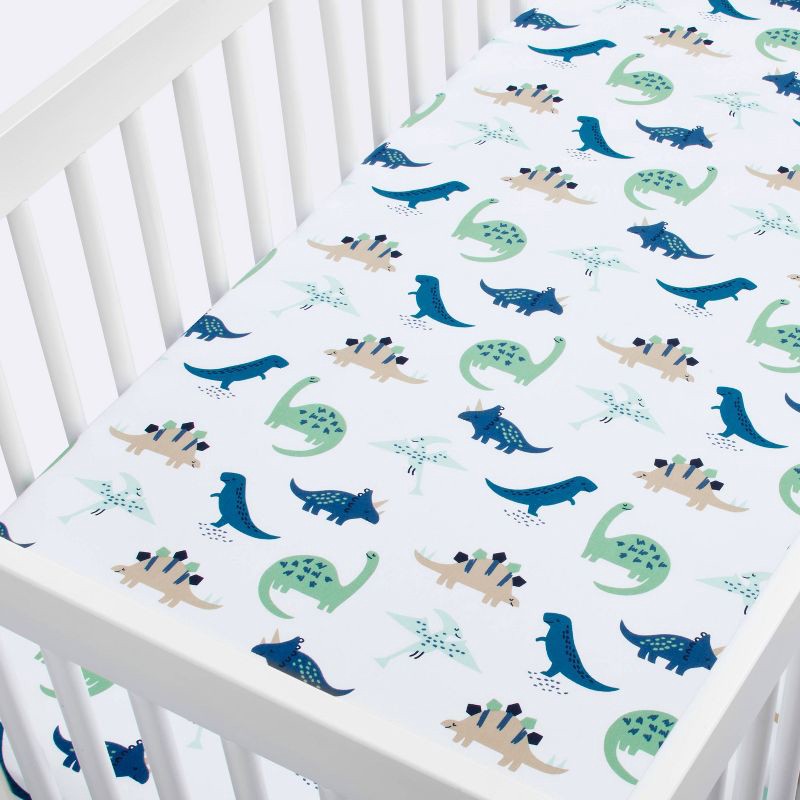 slide 3 of 5, Fitted Crib Sheet Dinos Cool - Cloud Island™ - Blue/Green, 1 ct