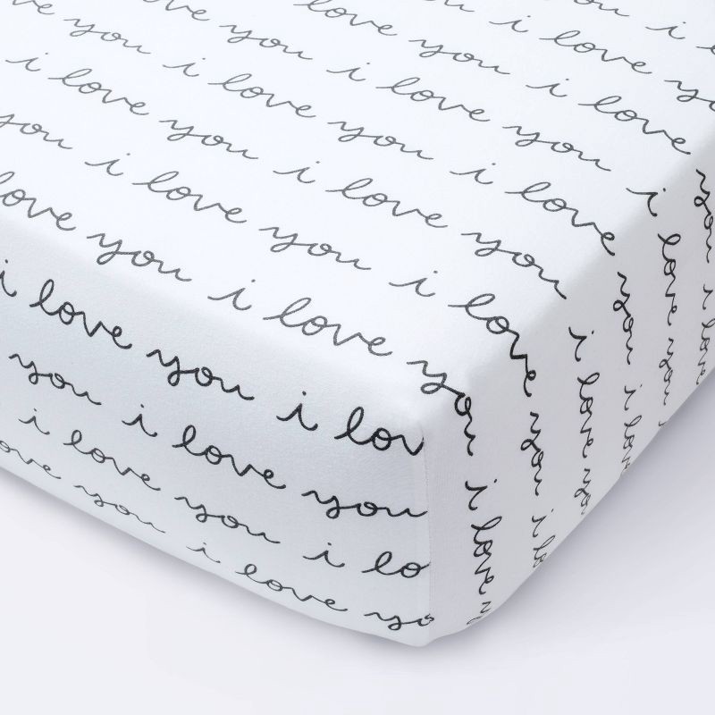 slide 1 of 5, Fitted Crib Sheet I Love You - Cloud Island™ White/Gray, 1 ct