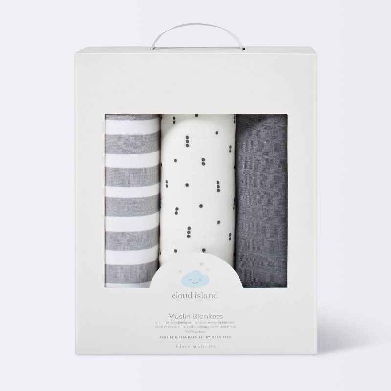 slide 3 of 3, Muslin Swaddle Blanket Boutique 3pk - Cloud Island™, 3 ct