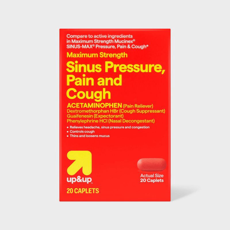 slide 1 of 6, Acetaminophen Sinus Pressure, Pain & Cough Relief Caplets - 20ct - up&up™, 20 ct