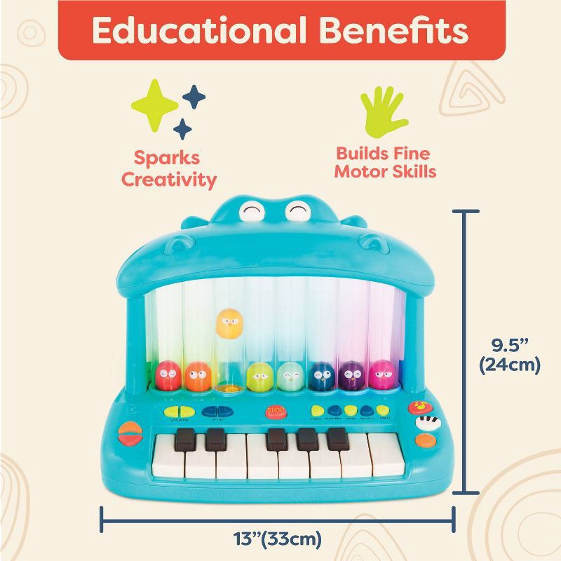 slide 3 of 7, B. toys Toy Piano for Kids Hippo Pop, 1 ct