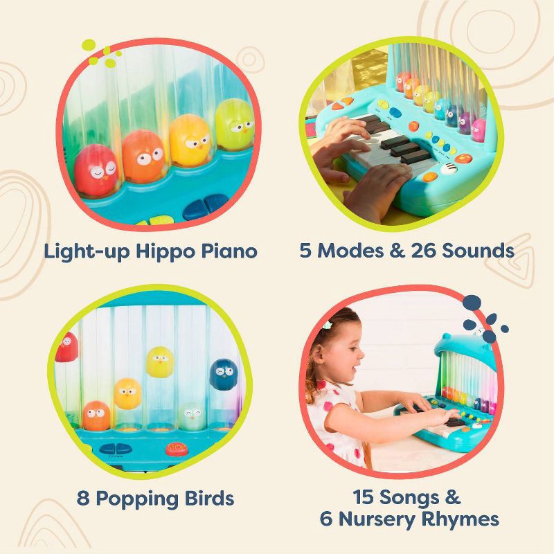slide 4 of 7, B. toys Toy Piano for Kids Hippo Pop, 1 ct