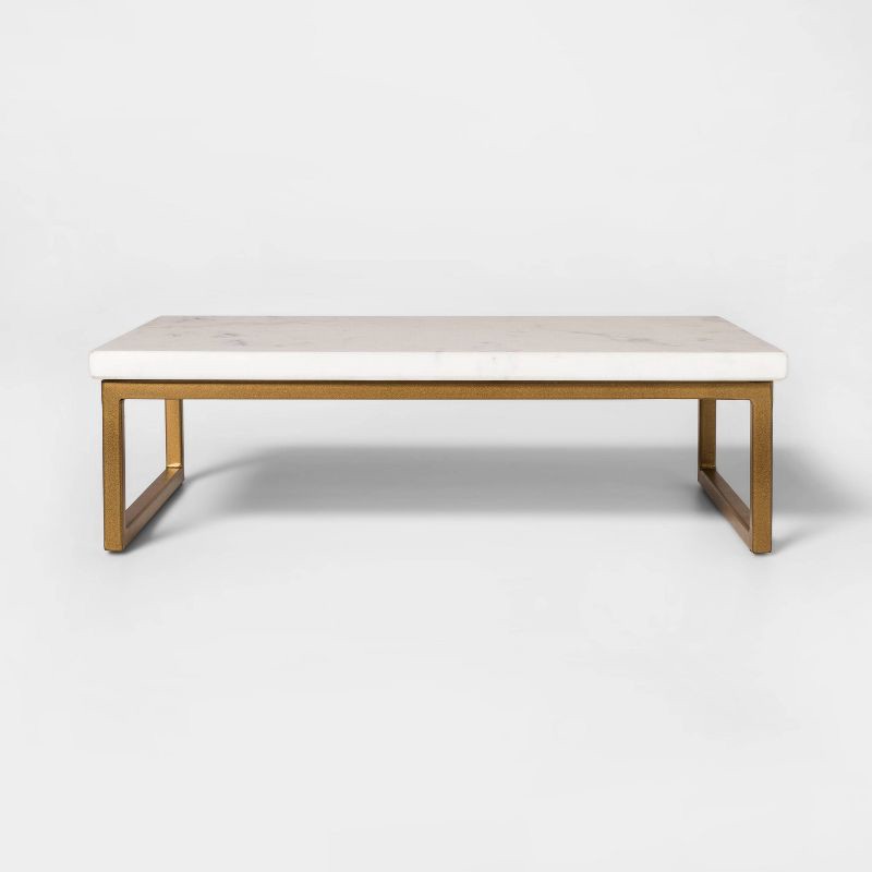 slide 2 of 3, 13.4" x 8.4" x 4.1" Marble Serving Stand Gold - Threshold™, 1 ct