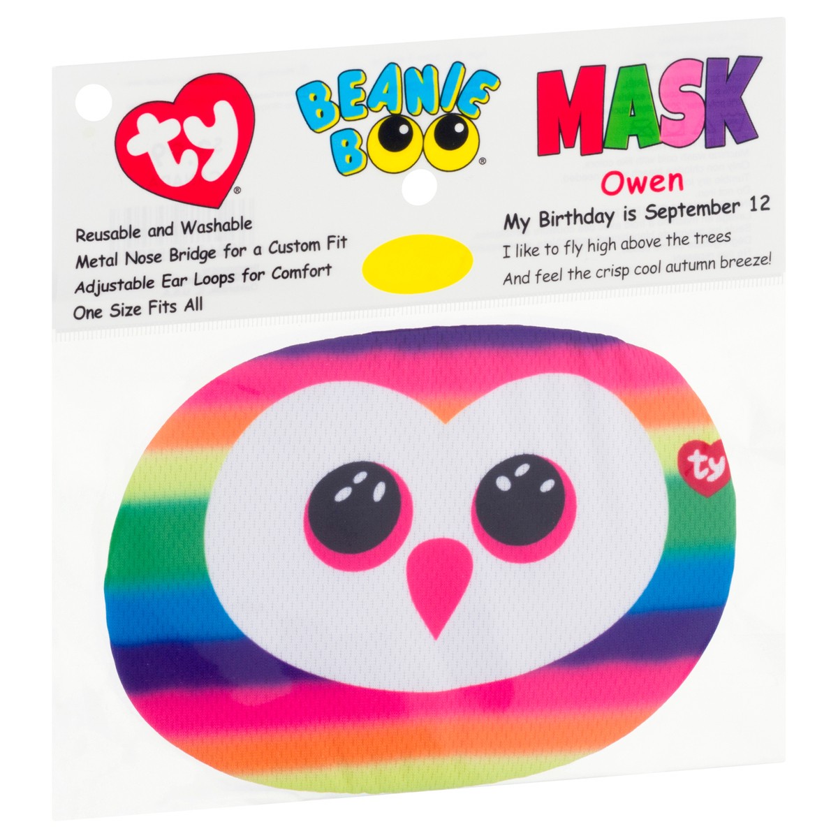 slide 2 of 9, TY Beanie Boo Owen-Multicolor Owl Protective Face Mask, 1 ct