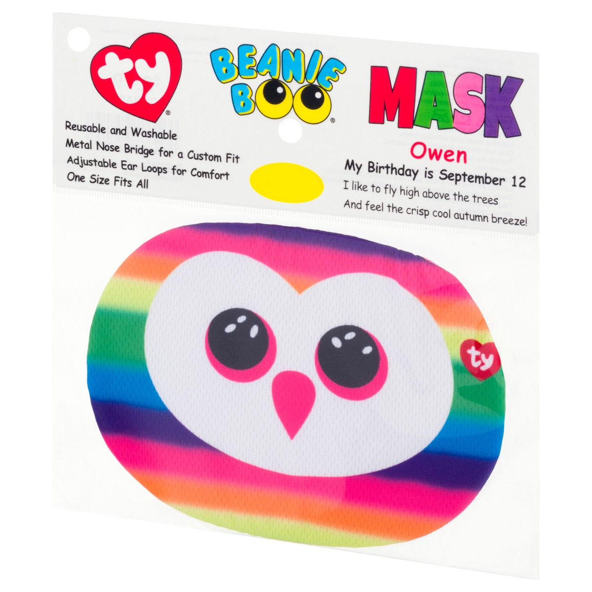 slide 3 of 9, TY Beanie Boo Owen-Multicolor Owl Protective Face Mask, 1 ct