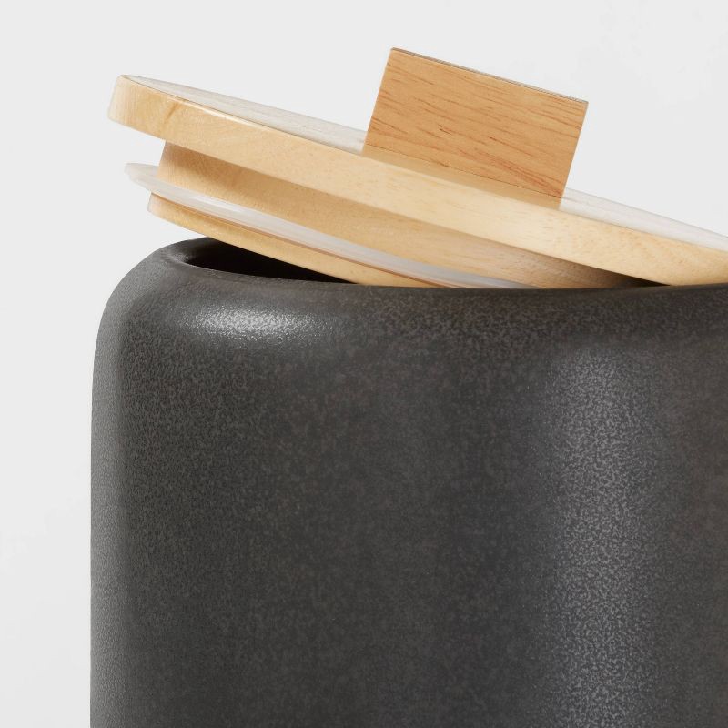 slide 3 of 3, Large Stoneware Tilley Food Storage Canister with Wood Lid Black - Threshold™: Kitchen Canister, Matte Finish, 1 ct