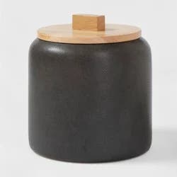 Medium Stoneware Tilley Food Storage Canister with Wood Lid Black - Threshold™: Kitchen Coffee Canister, Matte Finish