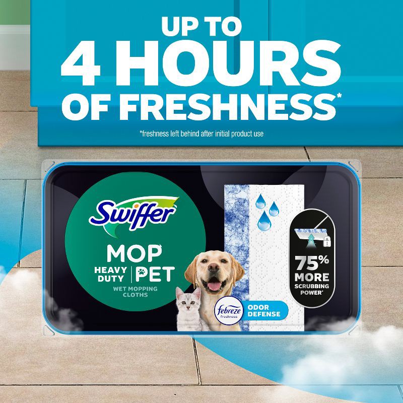 slide 5 of 11, Swiffer Sweeper Pet Heavy Duty Multi-Surface Wet Cloth Refills for Floor Mopping and Cleaning - Fresh scent - 20ct, 20 ct