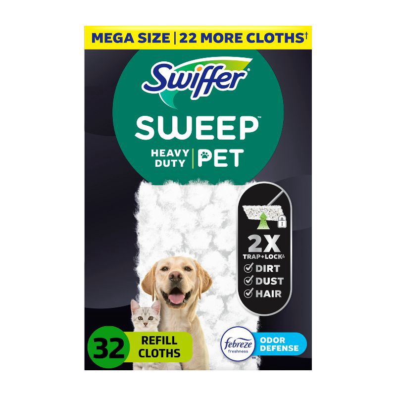 slide 1 of 11, Swiffer Sweeper Pet Heavy Duty Multi-Surface Dry Cloth Refills for Floor Sweeping and Cleaning - 32ct, 32 ct