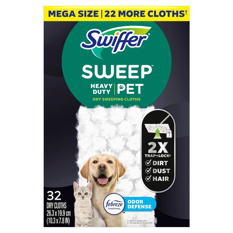 slide 9 of 11, Swiffer Sweeper Pet Heavy Duty Multi-Surface Dry Cloth Refills for Floor Sweeping and Cleaning - 32ct, 32 ct