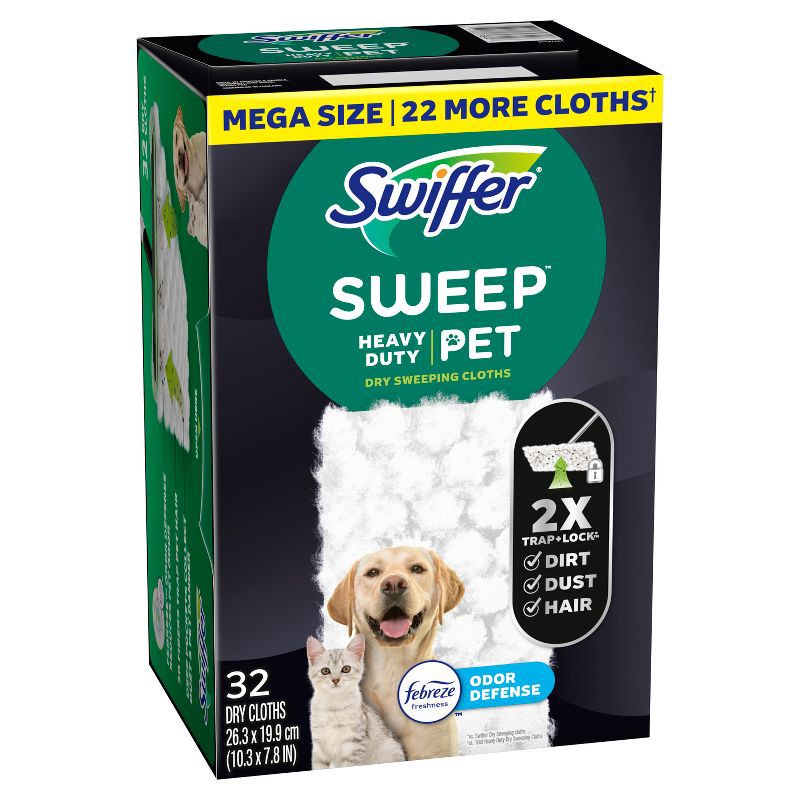 slide 10 of 11, Swiffer Sweeper Pet Heavy Duty Multi-Surface Dry Cloth Refills for Floor Sweeping and Cleaning - 32ct, 32 ct