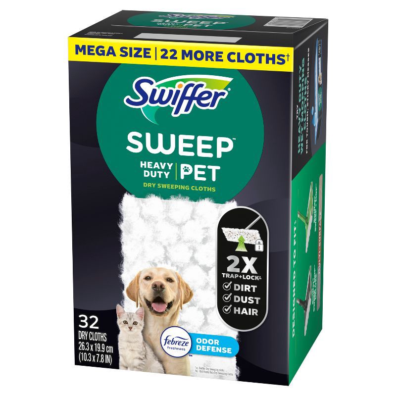 slide 11 of 11, Swiffer Sweeper Pet Heavy Duty Multi-Surface Dry Cloth Refills for Floor Sweeping and Cleaning - 32ct, 32 ct