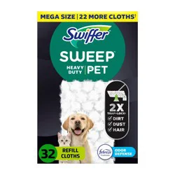 Swiffer Sweeper Pet Heavy Duty Multi-Surface Dry Cloth Refills for Floor Sweeping and Cleaning - 32ct
