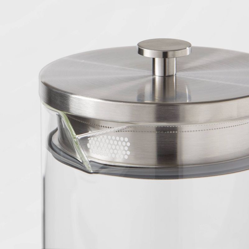 slide 3 of 4, 67oz Glass Pitcher with Stainless Steel Lid - Threshold™: Dishwasher-Safe Drink Server for Hot or Cold Beverages, 67 oz