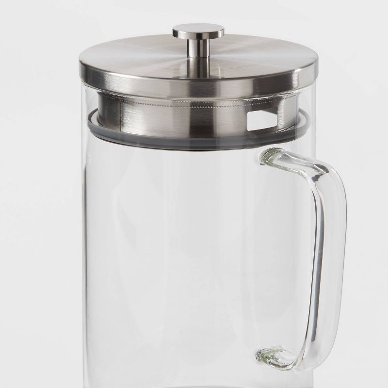 slide 4 of 4, 67oz Glass Pitcher with Stainless Steel Lid - Threshold™: Dishwasher-Safe Drink Server for Hot or Cold Beverages, 67 oz