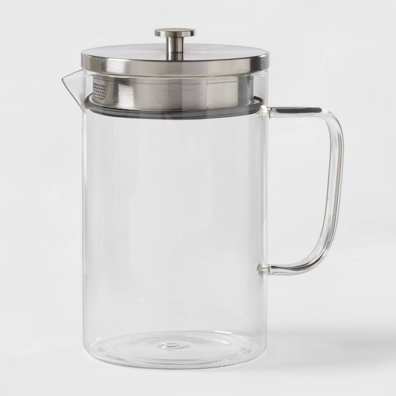 slide 1 of 4, 67oz Glass Pitcher with Stainless Steel Lid - Threshold™: Dishwasher-Safe Drink Server for Hot or Cold Beverages, 67 oz