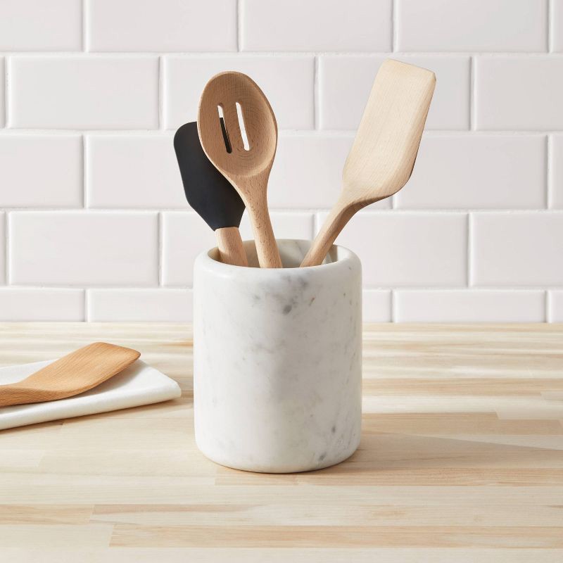 slide 2 of 3, Marble Utensil Holder White - Threshold™: Off-White Kitchen Storage, Marble Kitchen Utensil Holder, 6.25" Height, 1 ct