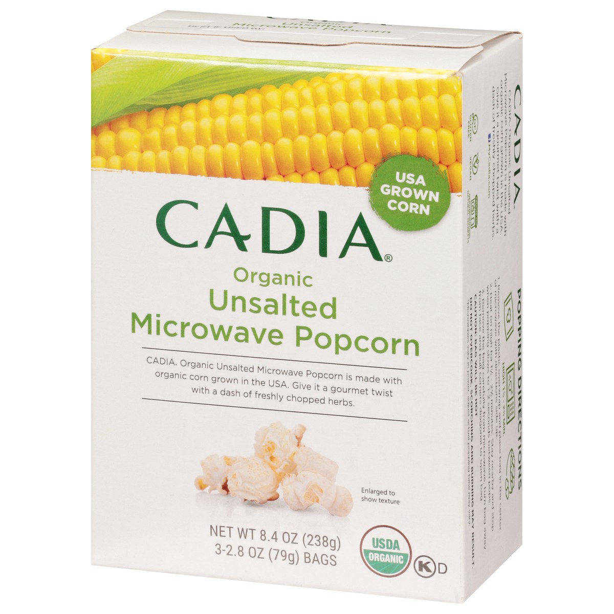 slide 2 of 9, Cadia Unsalted Microwave Popcorn, 8.4 oz