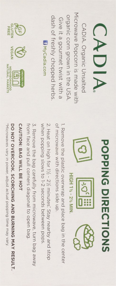 slide 5 of 9, Cadia Unsalted Microwave Popcorn, 8.4 oz