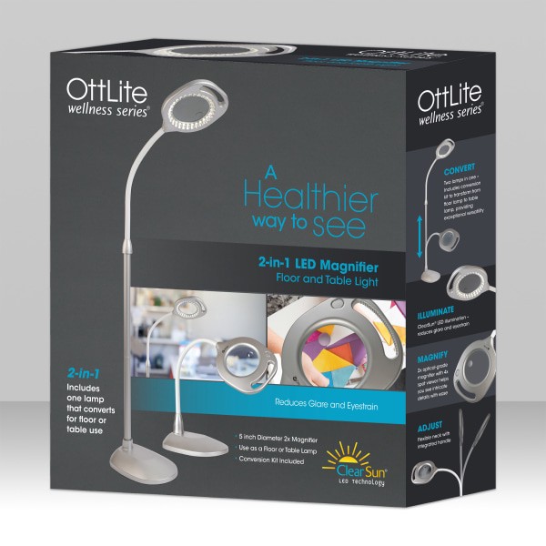 slide 3 of 10, OttLite Wellness Series 2-In-1 Led Magnifier Floor And Table Light, 1 ct