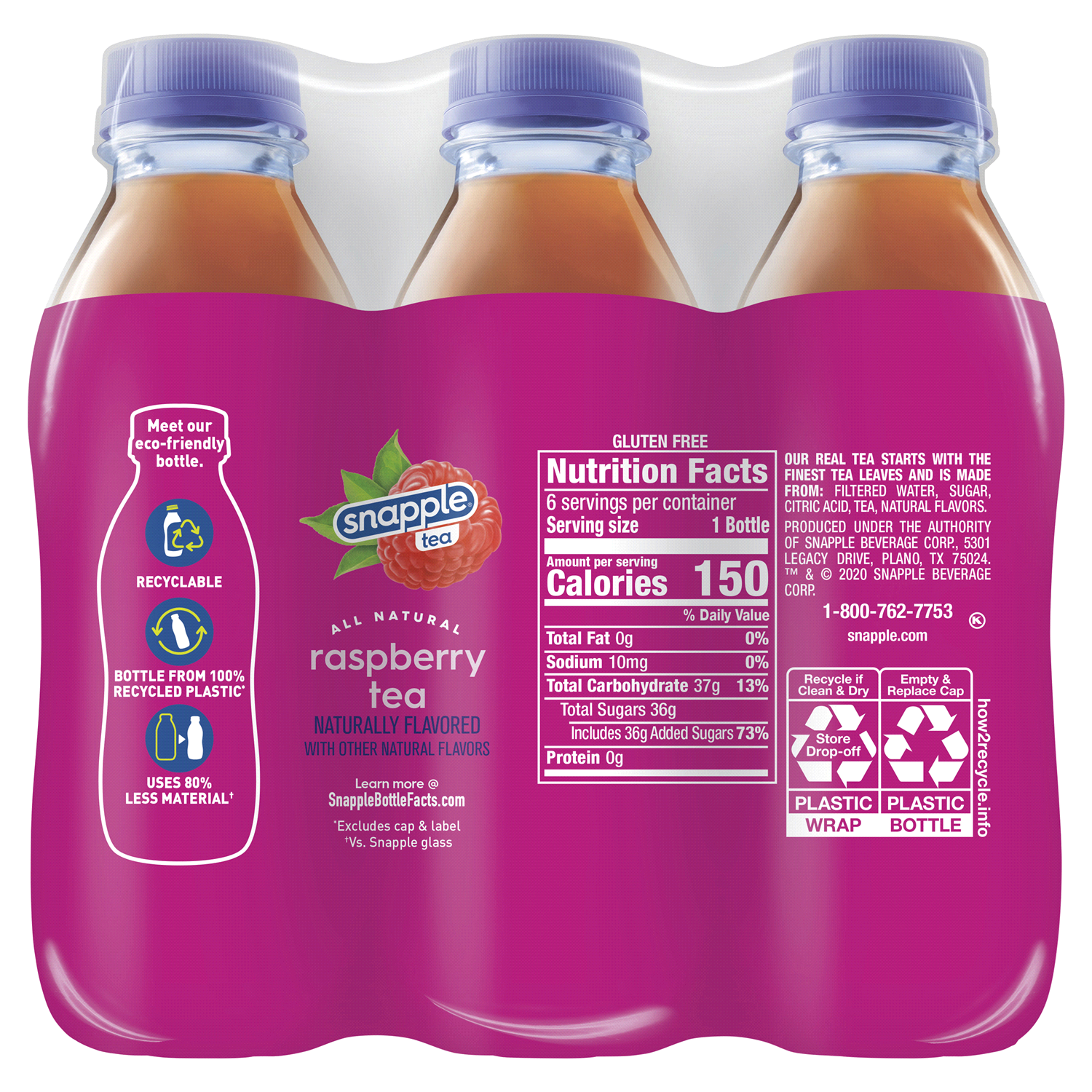 slide 5 of 5, Snapple Raspberry Tea, 16 fl oz recycled plastic bottle, 6 pack, 6 ct; 16 fl oz