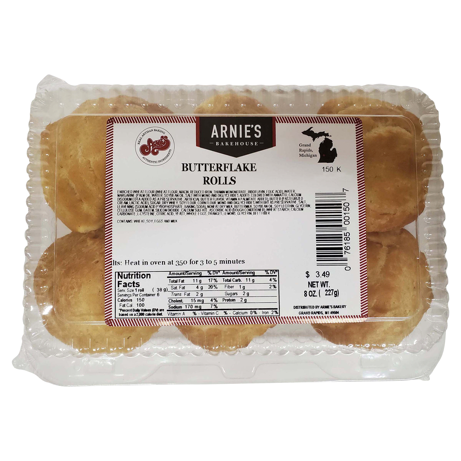 slide 1 of 1, ARNIES Arnie's Bakery Rolls, Butterflake, 8 Oz, 8 oz