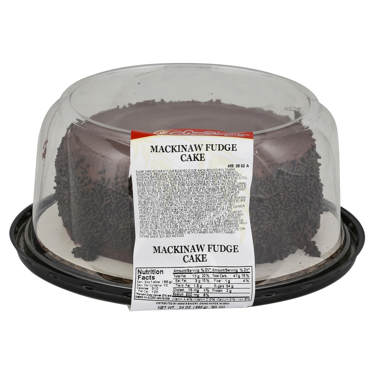 slide 1 of 1, ARNIES Arnie's Bakery Chocolate Mackinaw Fudge Cake, 24 oz